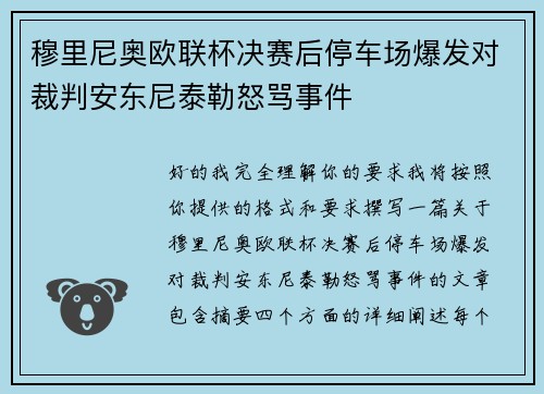 穆里尼奥欧联杯决赛后停车场爆发对裁判安东尼泰勒怒骂事件